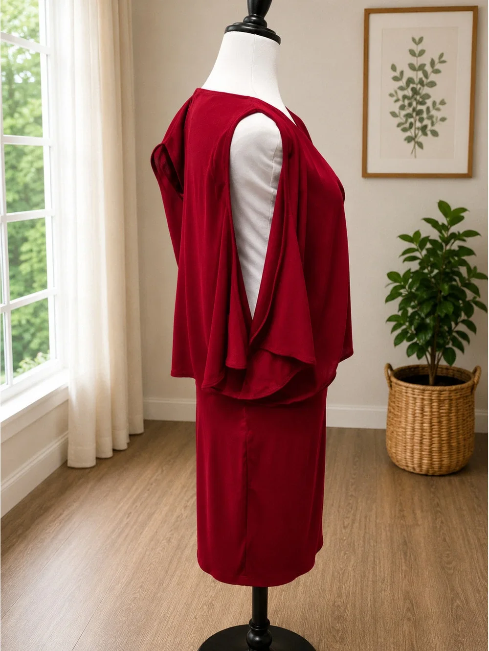 Size M – Moda International Red Cold Shoulder Blouson Dress